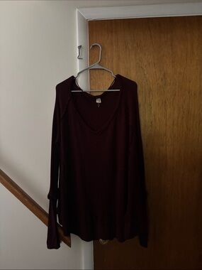 We The Free Burgundy V-Neck Long Sleeve Tee